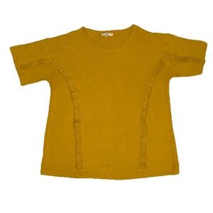 Easel Women's M Mustard Yellow Ruffle Design Short Sleeve Tunic Top Boho Hippie